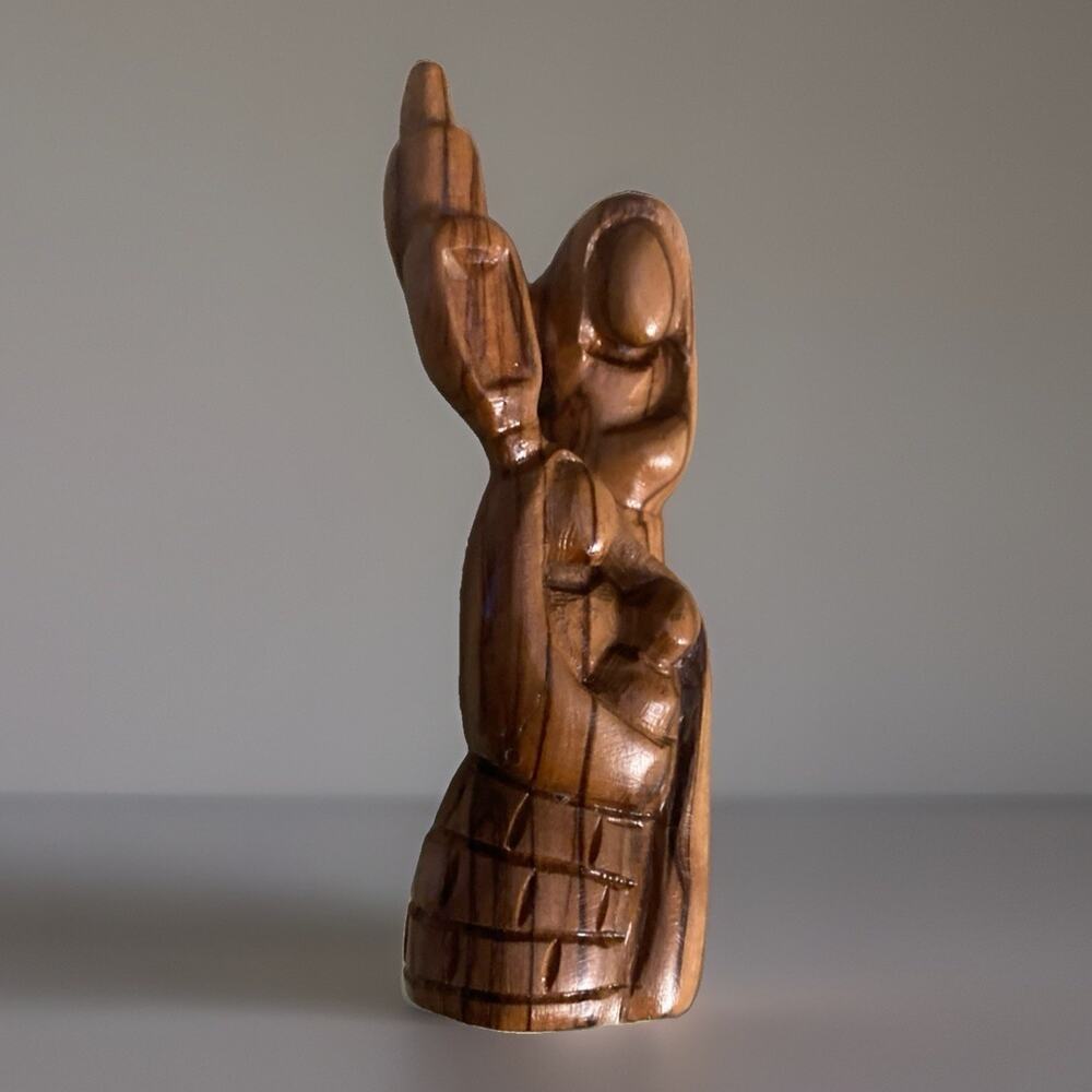 Hand Carved Olive Wood Holy Land Joseph Mary and Jesus Figurine 3.5”